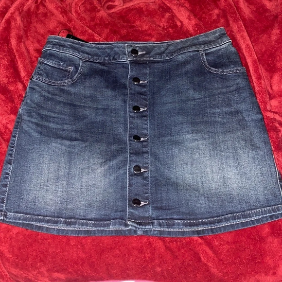 Express denim jeans button Down mini skirt Sz 10 - Picture 3 of 12